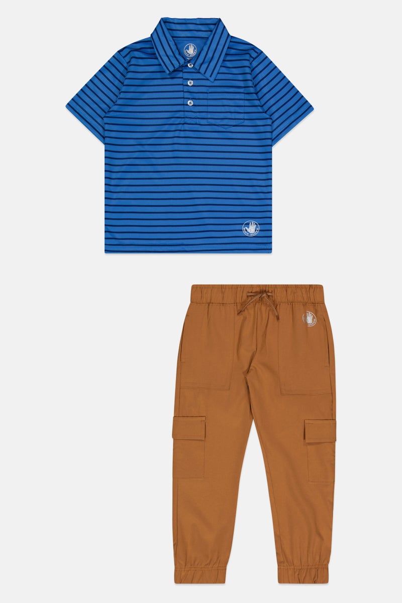 Body Glove Toddlers Boy 2 Piece Stripe Short Sleeve Polo Shirt And Cargo Pants Set,Multicolor - Image 2